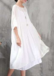 stilvolles weißes Baumwollkleid plus Größenkleidungsbaumwollkleid Neue Kurzarm-Baggy-Kleider O-Ansatz-Baumwollkleid
