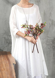 stylish white cotton dress plus size clothing cotton dress New short sleeve baggy dresses O neck cotton dress