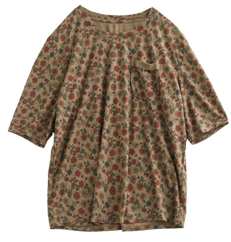 Casual Retro Floral Cotton Summer Tops