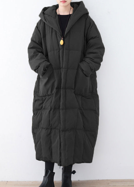 Limited Stock-Grauer warmer Daunenmantel Plus Size Parka dicker Maxi Cardigan mit Kapuze