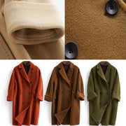 Woolen Coat trendy plus size long double breast women coats Notched - SooLinen