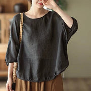 2025 Summer Loose Linen Solid T-Shirt