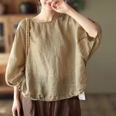 2025 Summer Loose Linen Solid T-Shirt