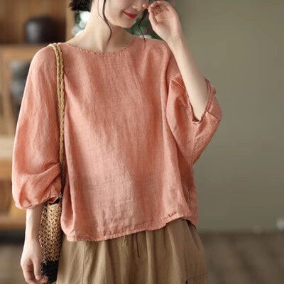 2025 Summer Loose Linen Solid T-Shirt