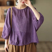 2025 Summer Loose Linen Solid T-Shirt