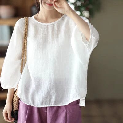 2025 Summer Loose Linen Solid T-Shirt