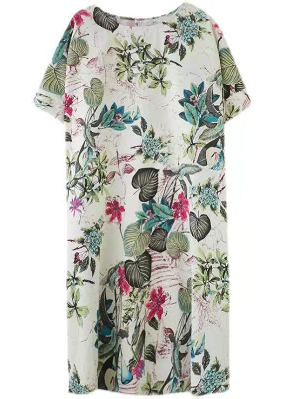 women floral cotton dresses plus size clothing shirt dress vintage big pockets short sleeve cotton clothing dress