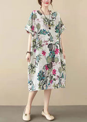 women floral cotton dresses plus size clothing shirt dress vintage big pockets short sleeve cotton clothing dress