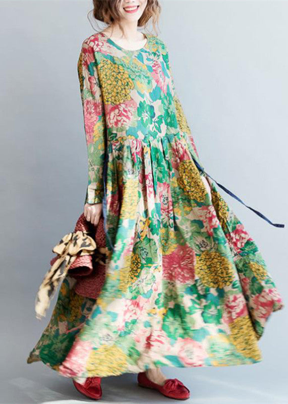2021 fashion floral long linen dresses plus size clothing maxi dresses