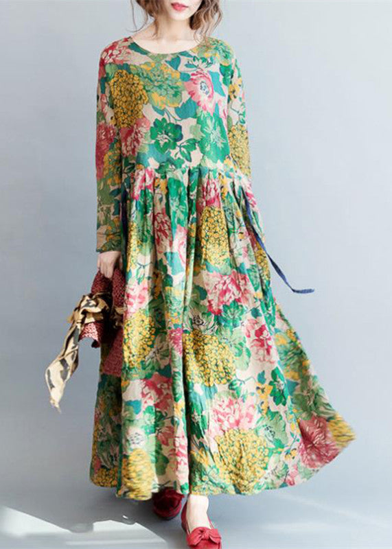 2024 fashion floral long linen dresses plus size clothing maxi dresses