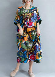 Elegant floral linen caftans oversize traveling half sleeve cotton maxi dresses-Limited Stock+Free Shipping