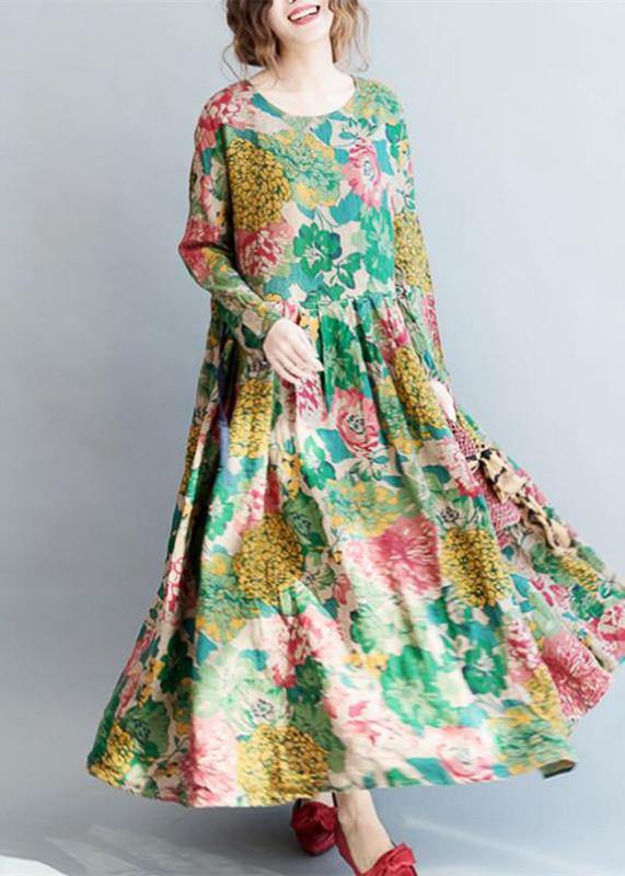 2021 fashion floral long cotton dresses plus size clothing maxi dresses - SooLinen