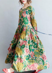 2021 fashion floral long cotton dresses plus size clothing maxi dresses - SooLinen