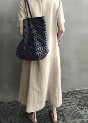 100% Cotton Short Sleeve V-neck Side Pocket Solid Dress