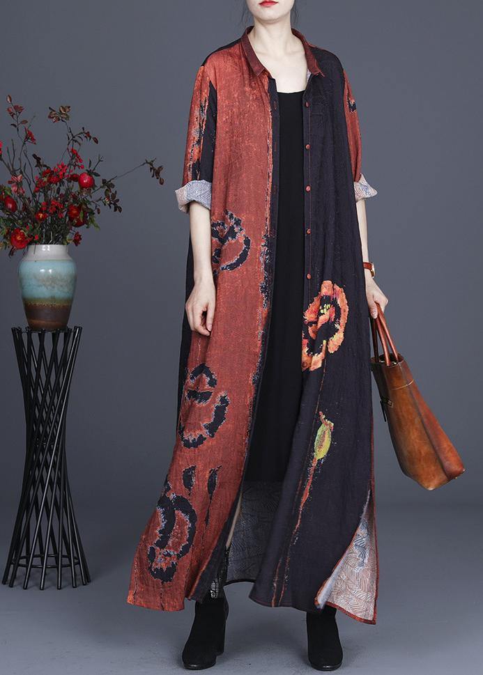 Chocolate Print Silk Maxi Dress Cardigan - SooLinen