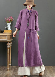 100% Lapel Spring Quilting Clothes Sleeve Purple Robe Dress - SooLinen