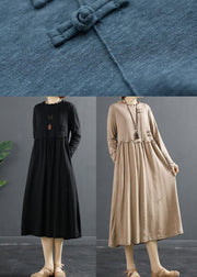 100% Ruffled Patchwork Clothes Pattern Khaki Maxi Dresses - SooLinen