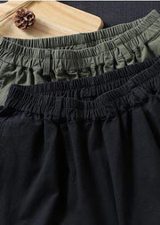 100% Spring Trousers Women's Black Pattern Elastic Waist Pockets Wild Pants - SooLinen
