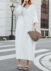 White Cotton Dress Long Ruffles Traveling Dresses - SooLinen
