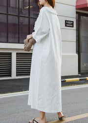 White Cotton Dress Long Ruffles Traveling Dresses - SooLinen