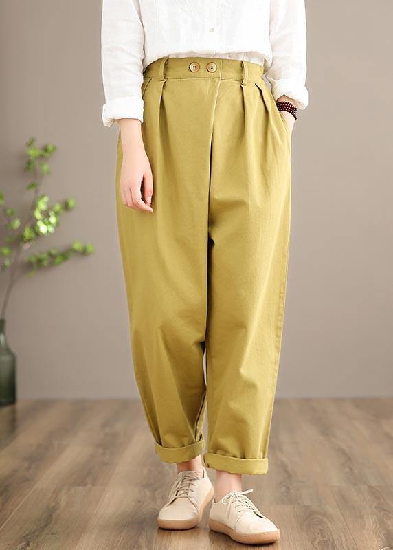 100% Yellow Jeans Fall Fashion Spring Button Down Sewing Pants - SooLinen