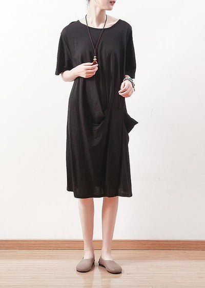100% black Cotton clothes 18th Century Work Outfits o neck shift summer Dress - SooLinen