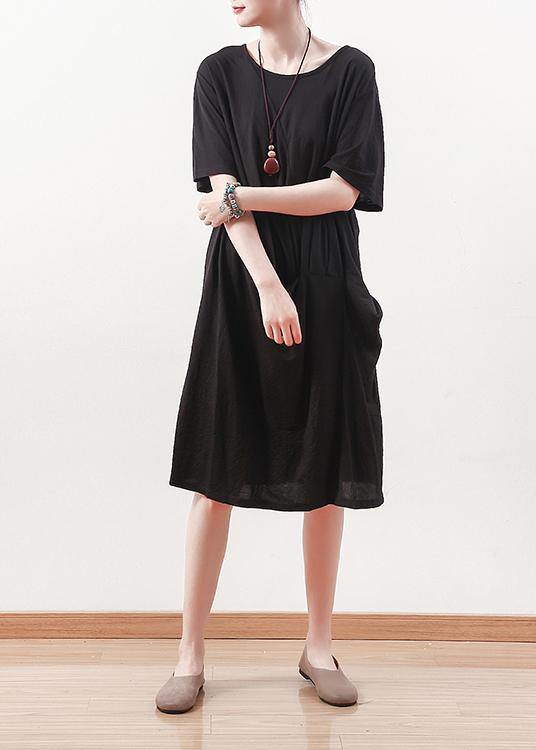100% black Cotton clothes 18th Century Work Outfits o neck shift summer Dress - SooLinen