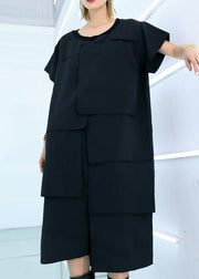 100% black Cotton clothes For Women asymmetric daily summer Dress - SooLinen
