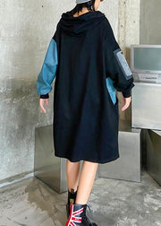 100% black dress hooded Letter Dresses - SooLinen