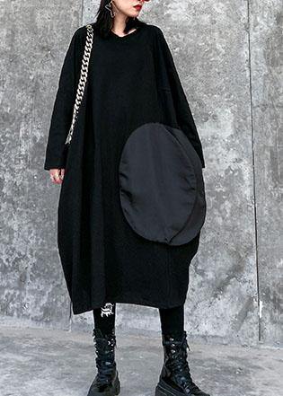 100% black linen cotton clothes For Women o neck pockets Art spring ...