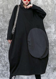 100% black linen cotton clothes For Women o neck pockets Art spring Dresses - SooLinen