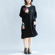 100% cotton black carton sweat dresses long sleeve cotton dresses oversized 146cm bust - SooLinen