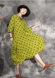 100% dotted linen clothes For Women design yellow Dresses summer - SooLinen
