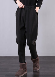 100% elastic waist pant oversized black gray Shape pockets pant - SooLinen