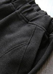 100% elastic waist pant oversized black gray Shape pockets pant - SooLinen