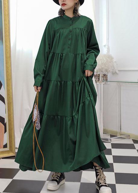 100% green cotton clothes Women patchwork long fall Dresses - SooLinen