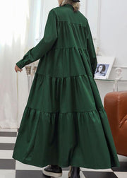 100% green cotton clothes Women patchwork long fall Dresses - SooLinen