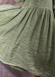 100% green long sleeve cotton dresses v neck Maxi autumn Dresses - SooLinen