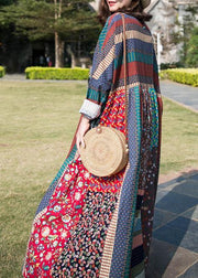 100% multicolor cotton clothes For Women patchwork o neck Plus Size Clothing spring Dress - SooLinen