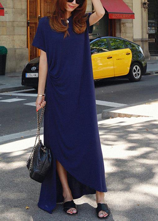 100% o neck asymmetric cotton summer Long Shirts Runway black Traveling Dresses - SooLinen