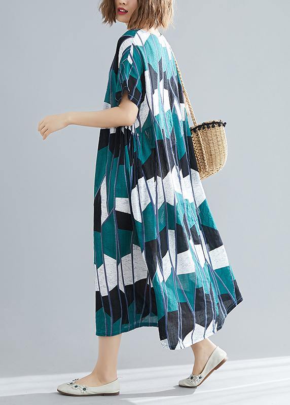 100% o neck cotton tunic pattern 2019 black green Plaid cotton Dresses Summer - SooLinen