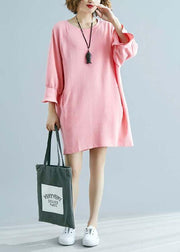 100% o neck half sleeve linen outfit Tunic Tops pink Dresses summer - SooLinen