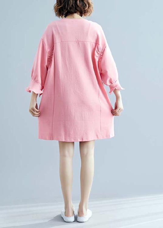 100% o neck half sleeve linen outfit Tunic Tops pink Dresses summer - SooLinen