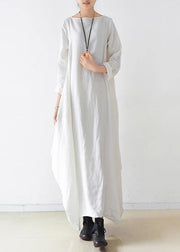 100% o neck long sleeve dresses pattern white Kaftan Dresses - SooLinen
