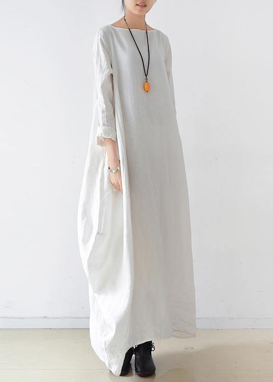 100% o neck long sleeve dresses pattern white Kaftan Dresses - SooLinen