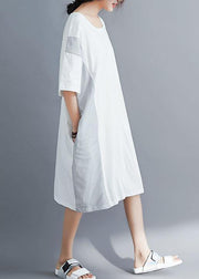 100% o neck patchwork cotton tunics for women Photography white long Dresses summer - SooLinen