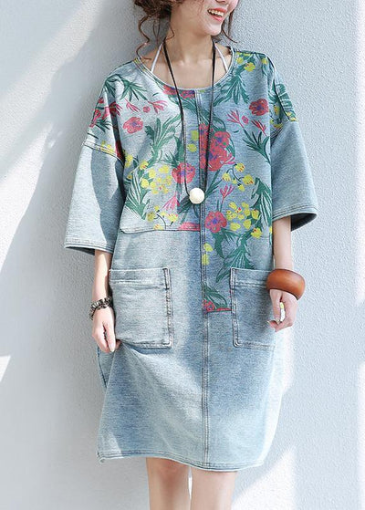 100% o neck pockets Cotton quilting dresses Catwalk floral Dresses - SooLinen