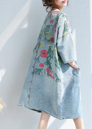 100% o neck pockets Cotton quilting dresses Catwalk floral Dresses - SooLinen