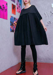 100% o neck Cinched Cotton clothes Women 18th Century black tunic Dress Summer - SooLinen