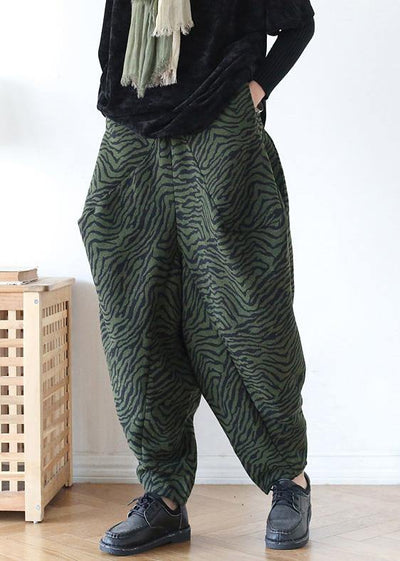 100% oversize green Jacquard Fabrics wide leg pants high waist - SooLinen